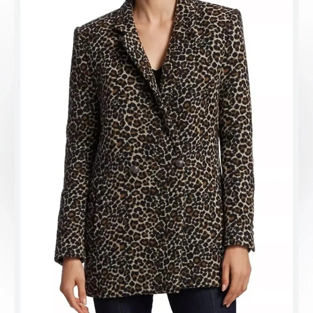 IRO L Shadow Leopard Print Textured Jacket Blazer Wool Blend